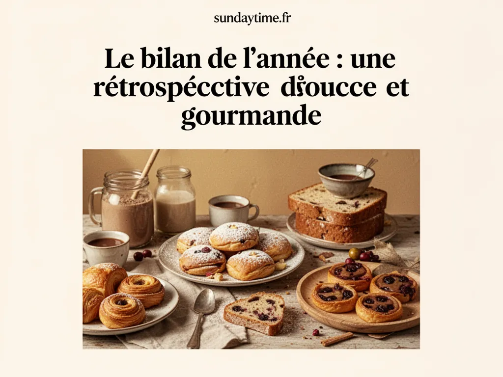 Une table en bois avec un carnet ouvert, une tasse de thé fumante et une tranche de gâteau maison sur une assiette, lumière douce du matin