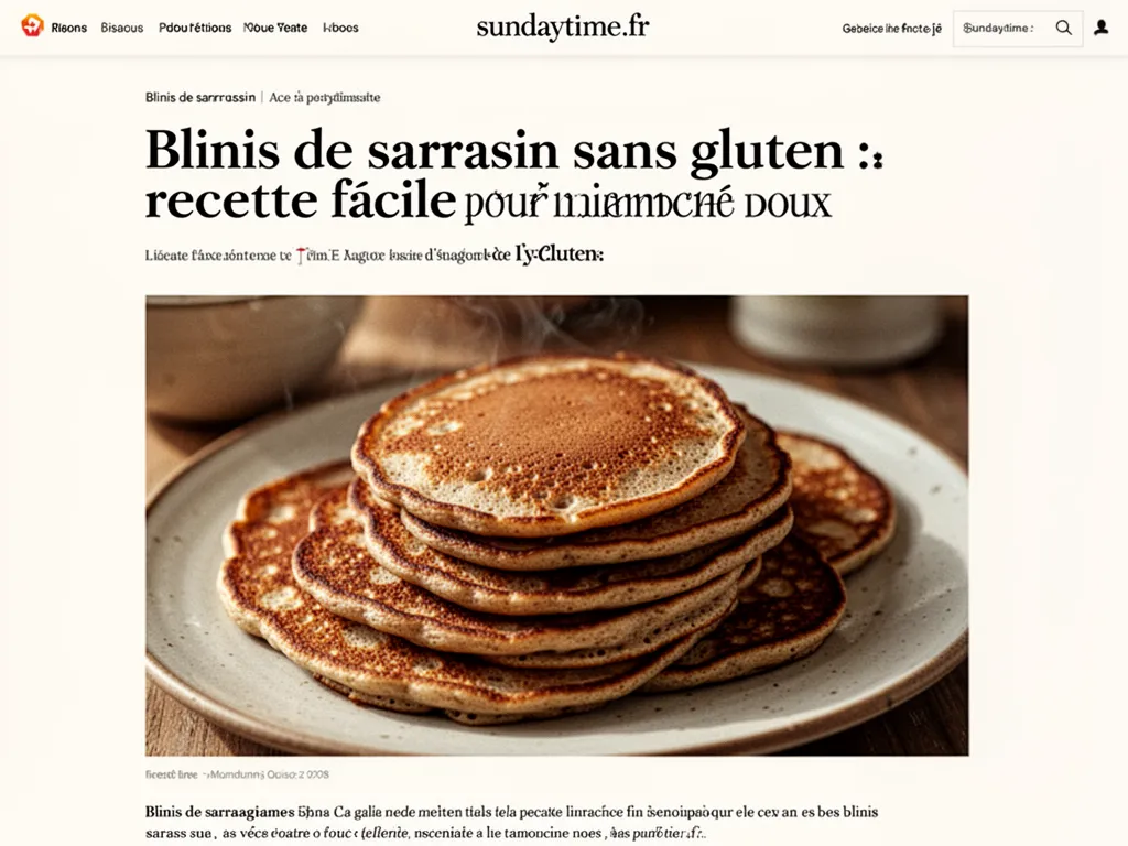 Assiette de blinis bruns et dorés sur une table en bois, avec une cuillère de crème et quelques brins d'aneth