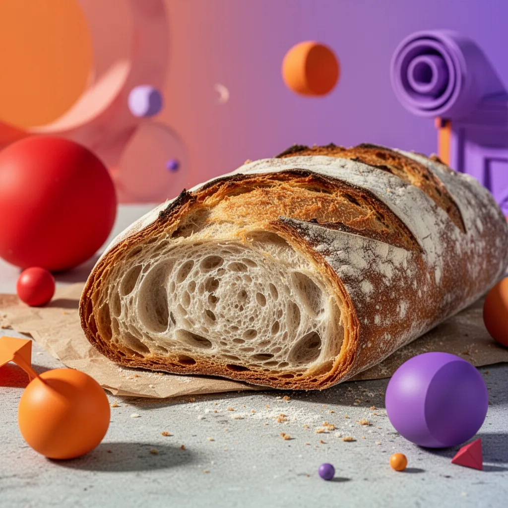 Pain au levain doré sortant du four avec une mie alvéolée