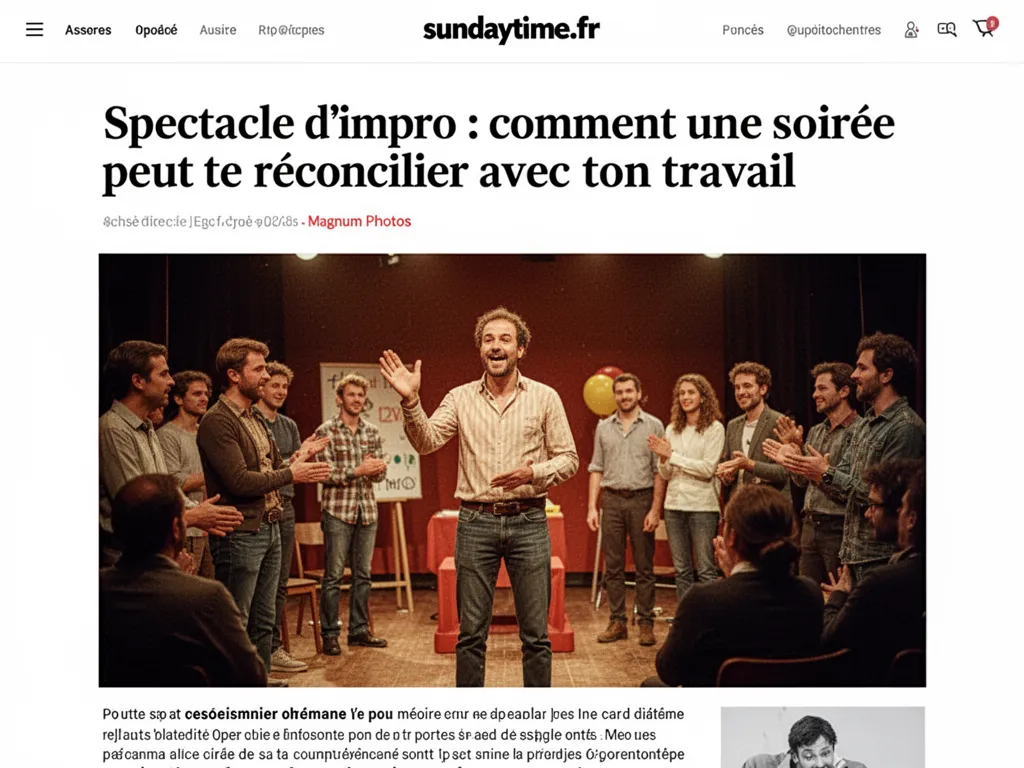 Une scène de théâtre petite, des lampes chaudes, deux comédiens debout face au public qui rit doucement