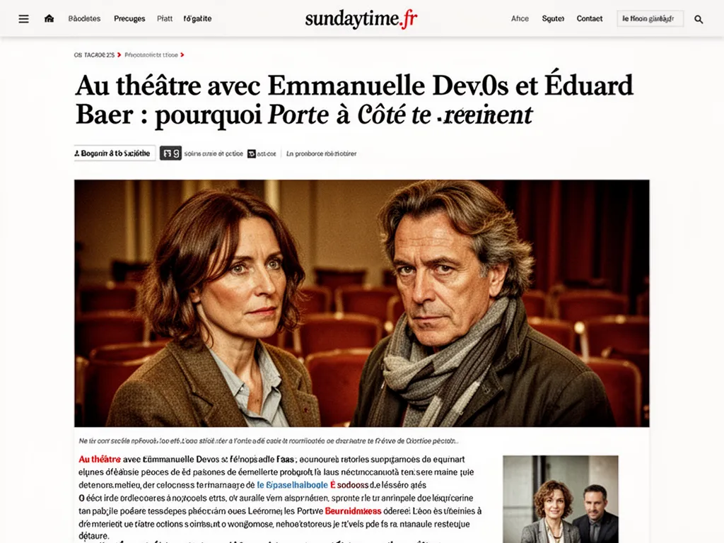 Deux silhouettes sur une scène minimaliste, une porte peinte en bleu ouverte sur l'obscurité